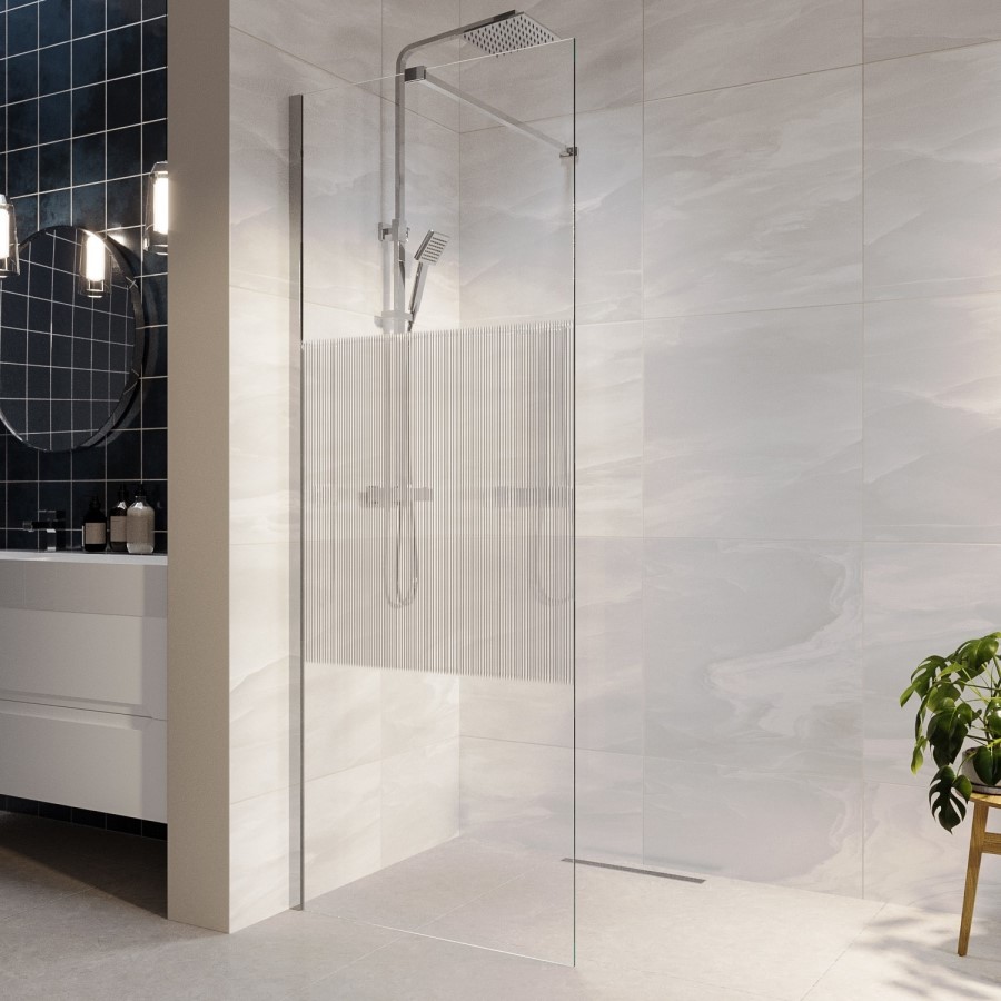 800mm Fluted Glass Shower Screen for Wetroom & Walk In Shower - Matira