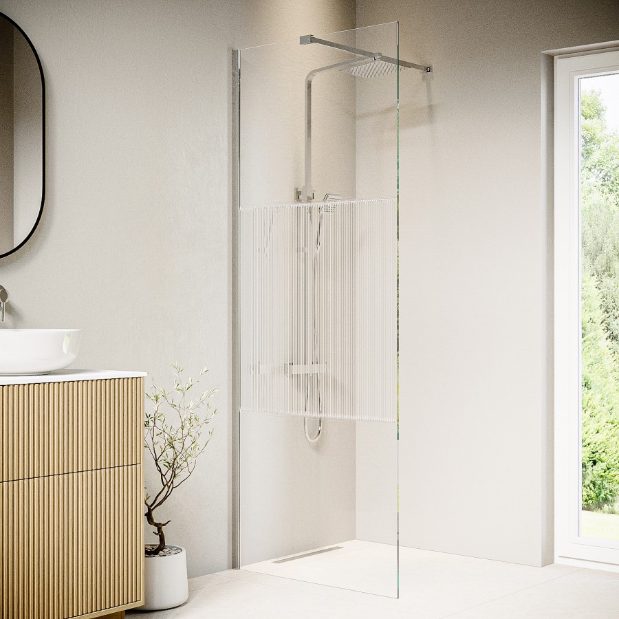 800mm Fluted Glass Shower Screen for Wetroom & Walk In Shower - Matira