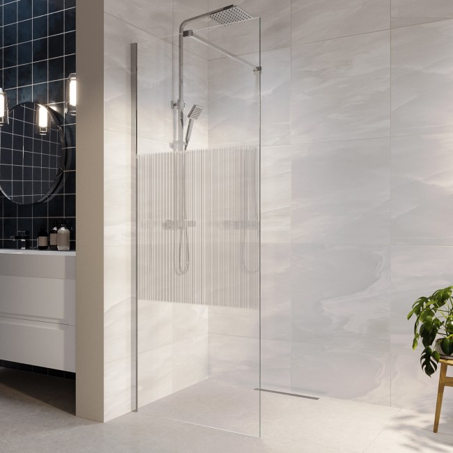 900mm Fluted Glass Shower Screen for Wetroom & Walk In Shower - Matira