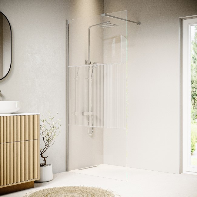 900mm Fluted Glass Shower Screen for Wetroom & Walk In Shower - Matira