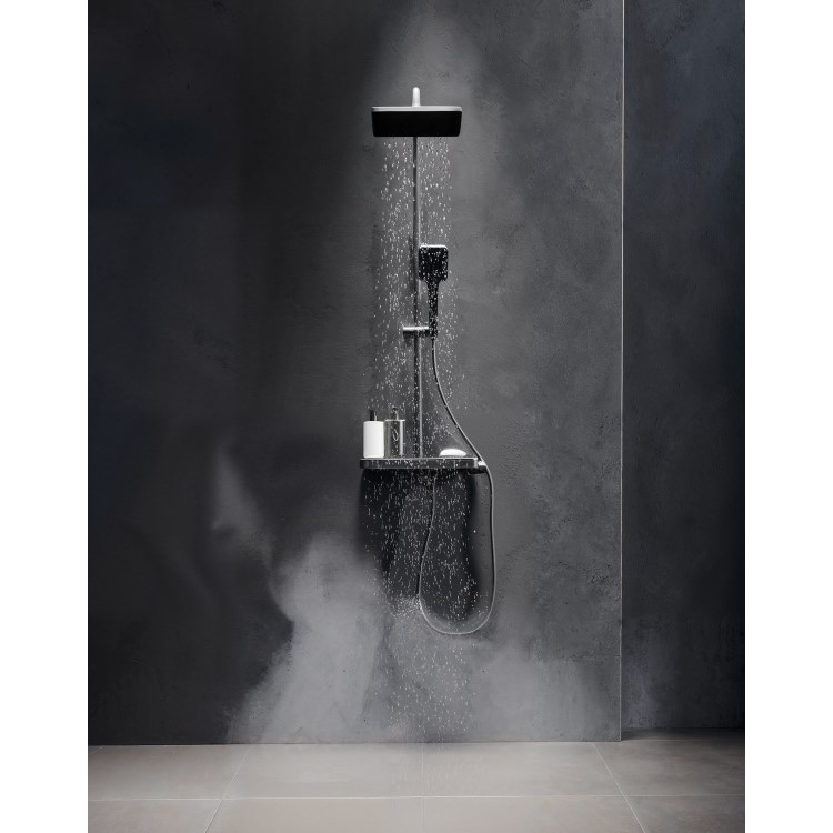 Black Thermostatic Mixer Shower Set with Push Button & Shelf - Mika