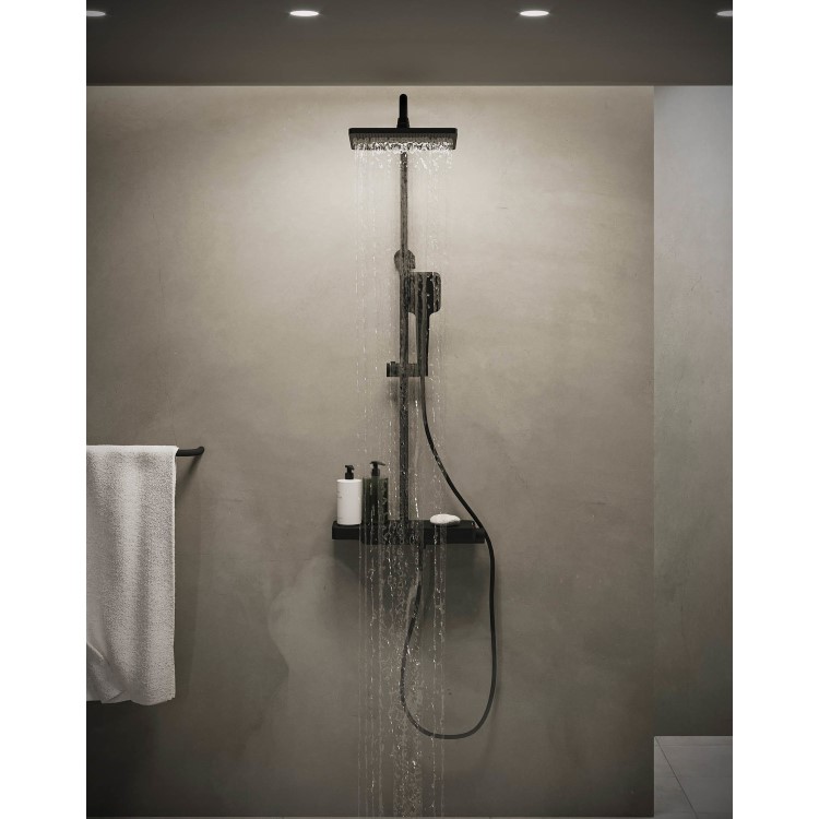 Black Thermostatic Mixer Shower Set with Push Button & Shelf - Mika