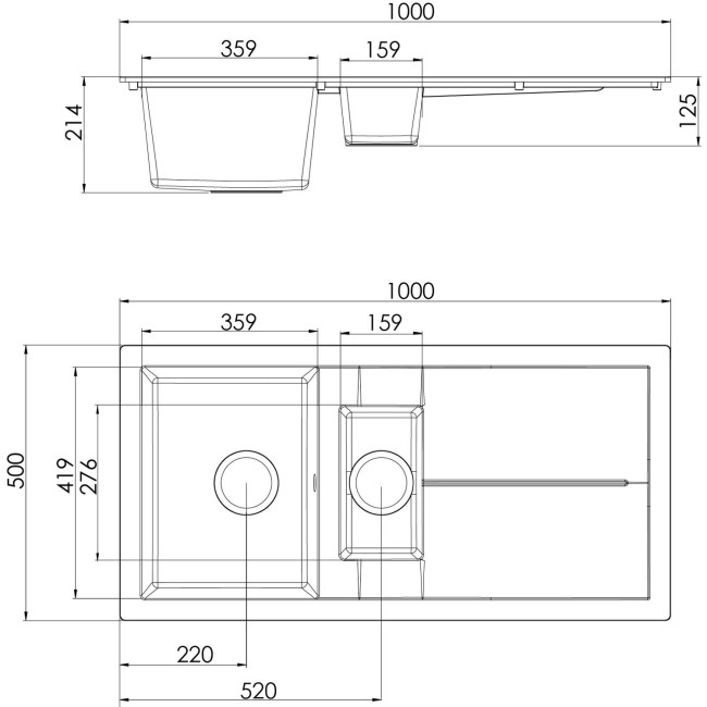 1.5 Bowl Grey Composite Kitchen Sink with Reversible Drainer- Rocklite Milton