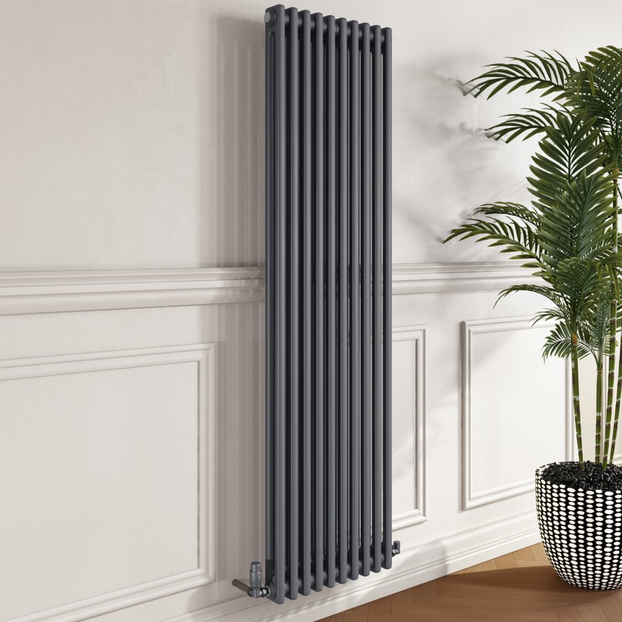 GRADE A1 - Anthracite Vertical 2 Column Traditional Radiator 1600 x 470mm - Nambi