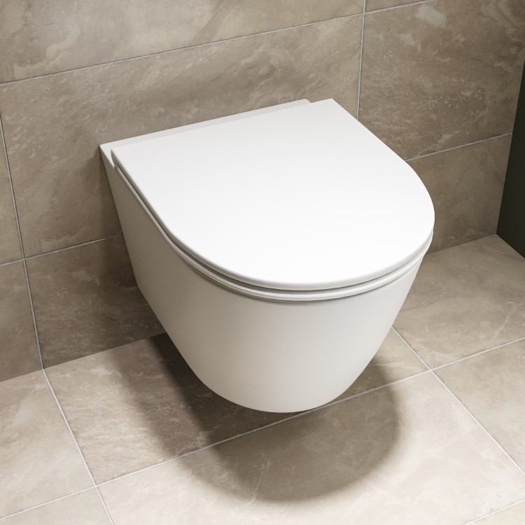 GRADE A1 - Matt White Round Soft Close Toilet Seat - Newport