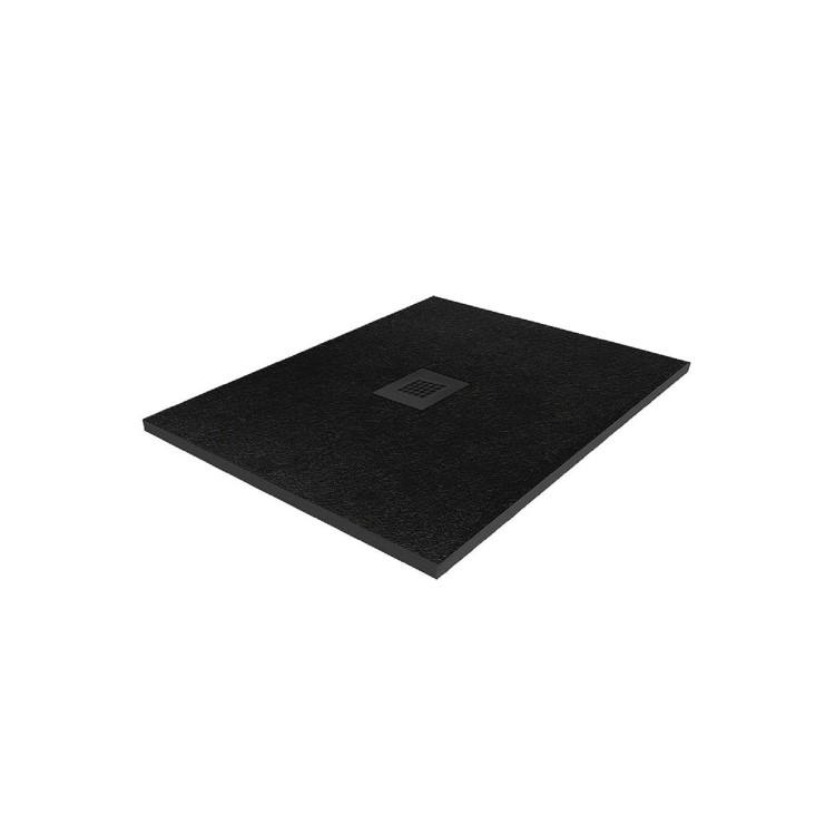 800x800mm Square Shower Tray with Grate - Black Stone Resin Slate Effect - Sileti