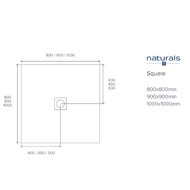 800x800mm Square Shower Tray with Waste - White Slate Effect - Pearl