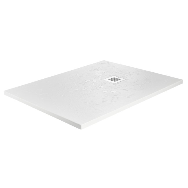 1000x800mm Rectangular Shower Tray with Grate - White Stone Resin Slate Effect - Sileti