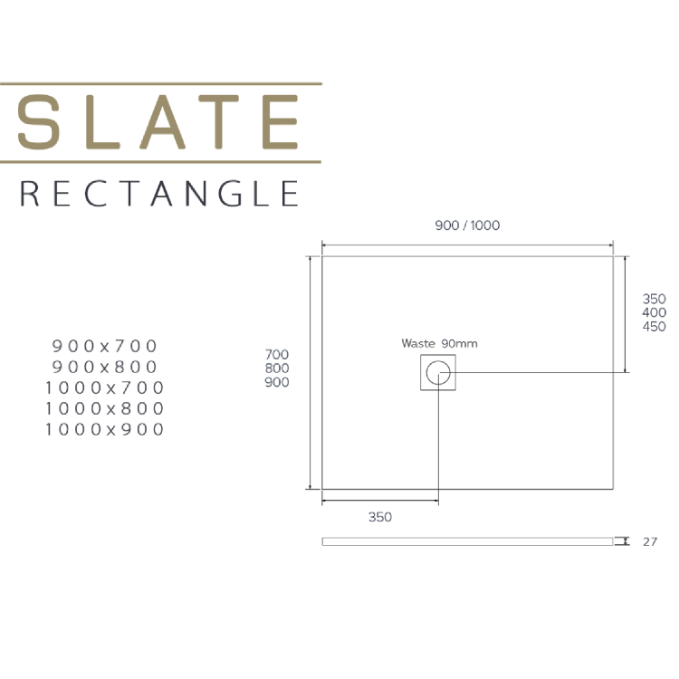 1000x800mm Rectangular Shower Tray with Grate - Cream Stone Resin Slate Effect - Sileti