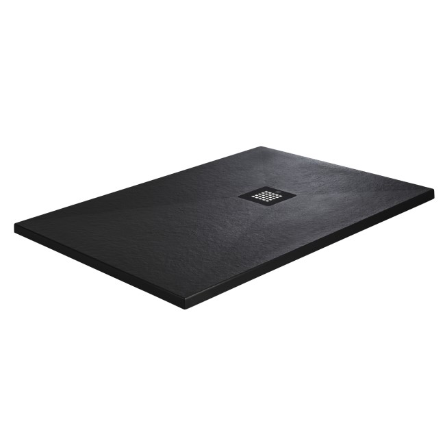 1000x900mm Rectangular Shower Tray with Grate - Black Stone Resin Slate Effect - Sileti