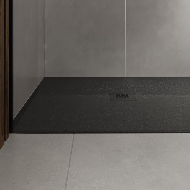 1200x900mm Rectangular Shower Tray with Grate - Black Stone Resin Slate Effect - Sileti