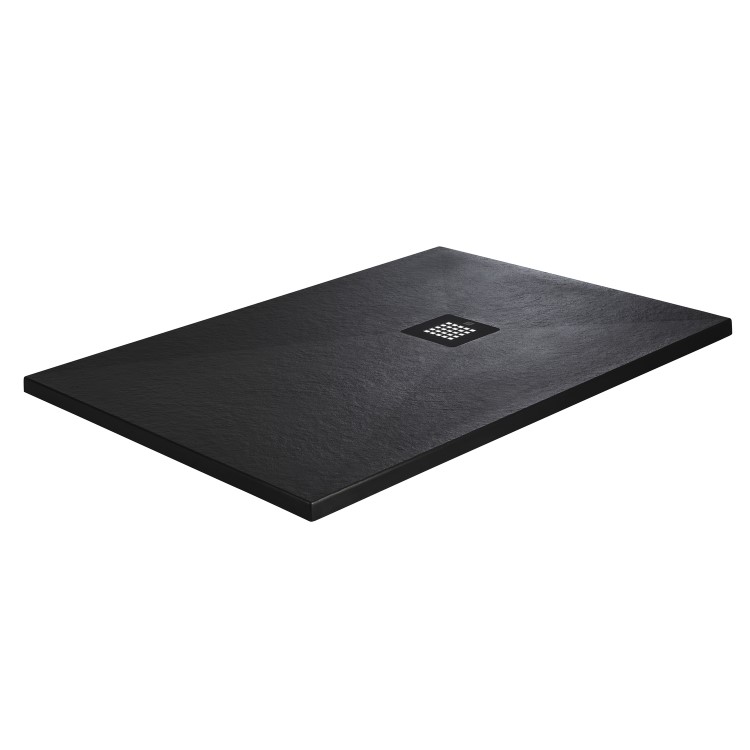 1200x900mm Rectangular Shower Tray with Grate - Black Stone Resin Slate Effect - Sileti