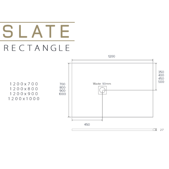 1200x900mm Rectangular Shower Tray with Grate - White Stone Resin Slate Effect - Sileti