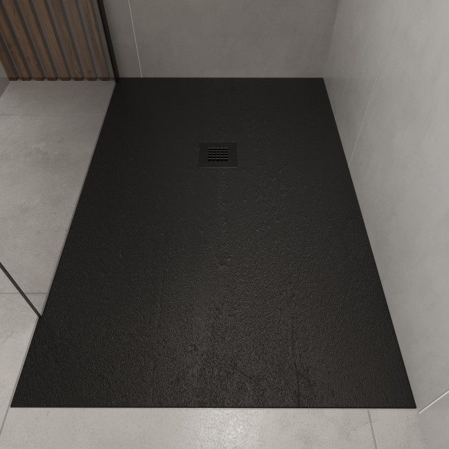 1400x800mm Rectangular Shower Tray with Grate - Black Stone Resin Slate Effect - Sileti