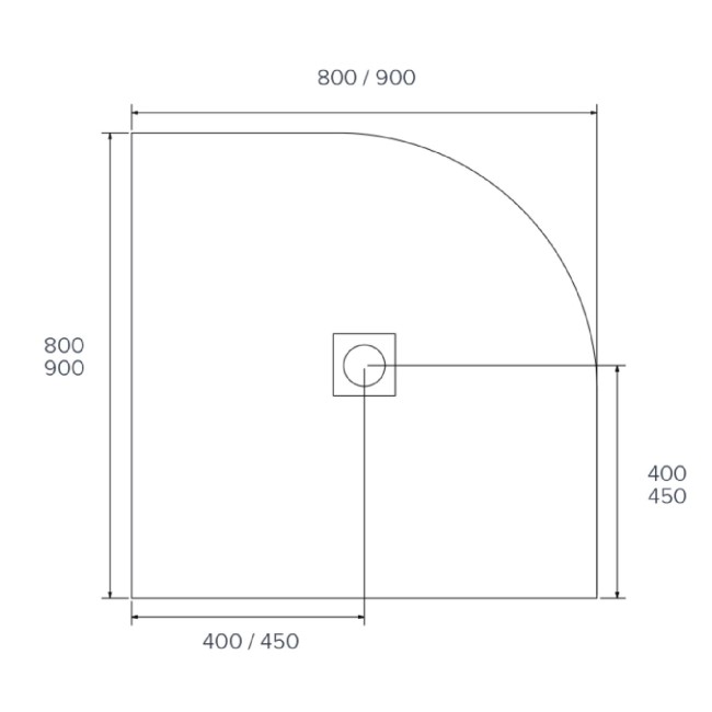 900x900mm Quadrant Shower Tray with Grate - White Stone Resin Slate Effect - Sileti