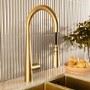 Brushed Brass Single Lever Pull Out Monobloc Kitchen Sink Mixer Tap - Enza Olney