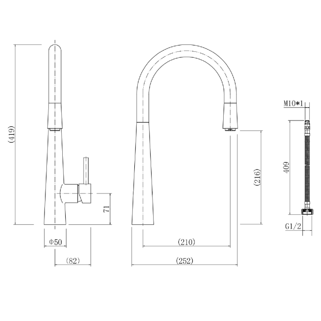 GRADE A1 - Black Single Lever Pull Out Monobloc Kitchen Sink Mixer Tap - Enza Olney