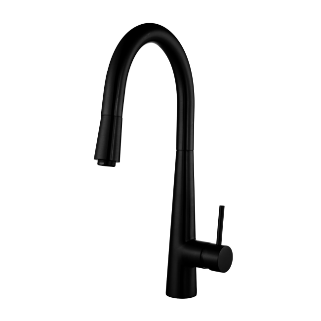 GRADE A1 - Black Single Lever Pull Out Monobloc Kitchen Sink Mixer Tap - Enza Olney