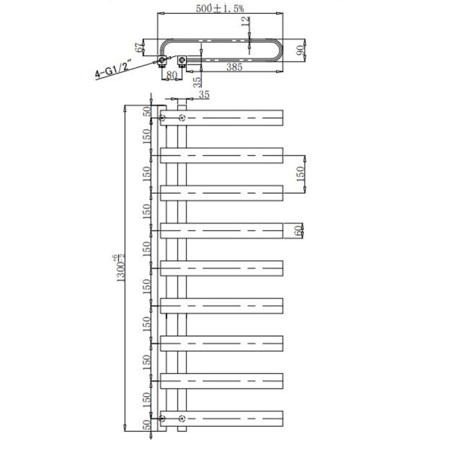 Black Designer Towel Radiator 1300 x 500mm - Ordos