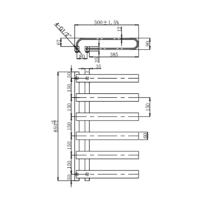 Black Designer Towel Radiator 850 x 500mm – Ordos