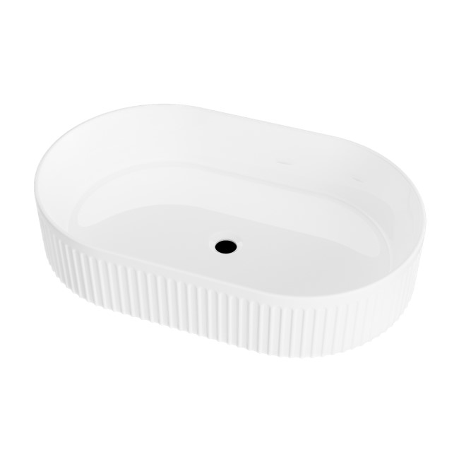 GRADE A1 - White Oval Fluted Countertop Basin 573mm - Oregon