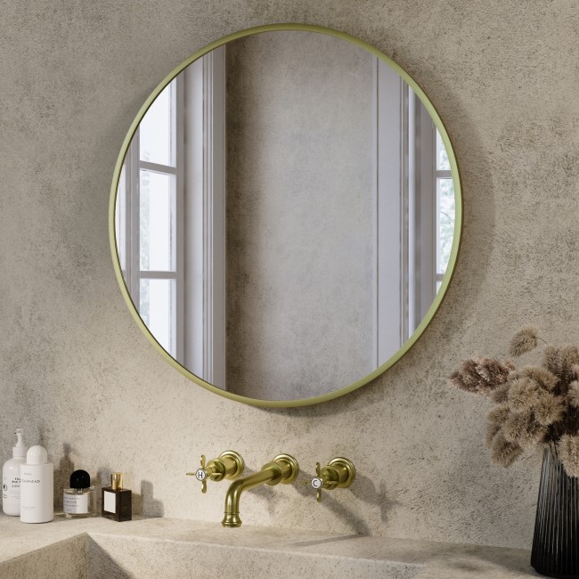 GRADE A1 - Round Brass Backlit Heated Bathroom Mirror with Lights 600mm – Orion