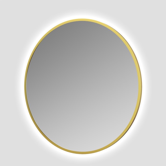 GRADE A1 - Round Brass Backlit Heated Bathroom Mirror with Lights 600mm – Orion