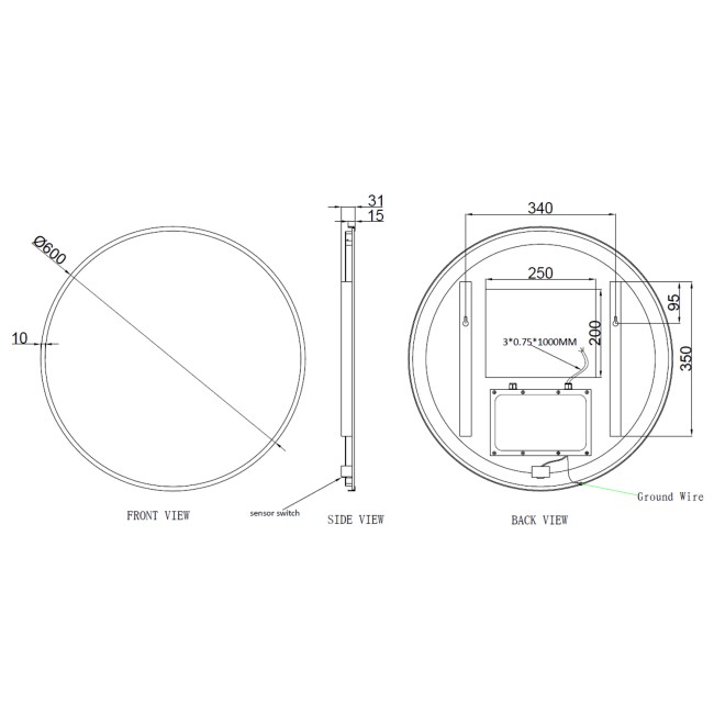 GRADE A1 - Round Brass Backlit Heated Bathroom Mirror with Lights 600mm – Orion