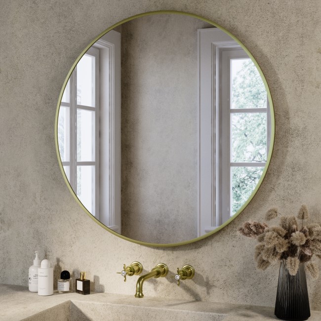 GRADE A1 - Round Brass Backlit Heated Bathroom Mirror with Lights 800mm – Orion