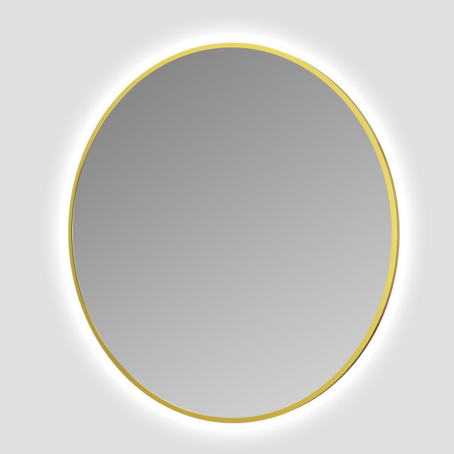 GRADE A1 - Round Brass Backlit Heated Bathroom Mirror with Lights 800mm – Orion