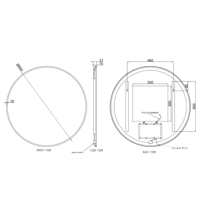 Round Black Backlit Heated Bathroom Mirror with Lights 800mm – Orion