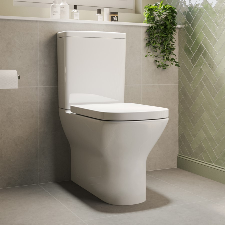 GRADE A1 - Close Coupled Rimless Closed Back Toilet with Soft Close Seat - Palma