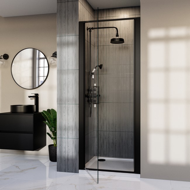 800mm Black Hinged Shower Door 8mm Glass - Pavo