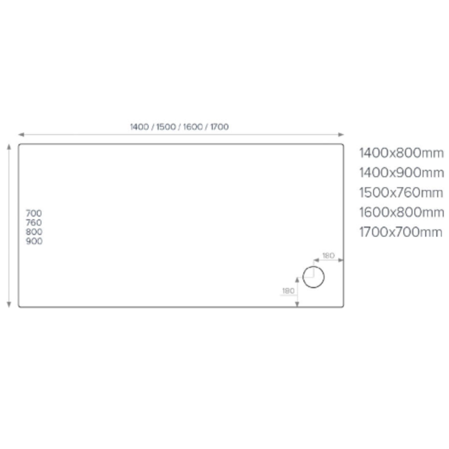 1400x800mm Rectangular Shower Tray - White Acrylic Stone Resin - Pearl