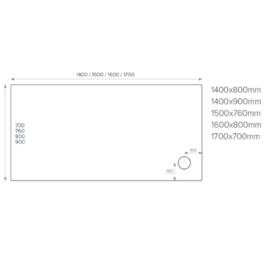 1600x800mm Rectangular Shower Tray - White Acrylic Stone Resin - Pearl