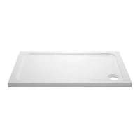 GRADE A1 - 1400x800mm Non Slip White Acrylic Capped Stone Resin Rectangular Shower Tray  - Pearl