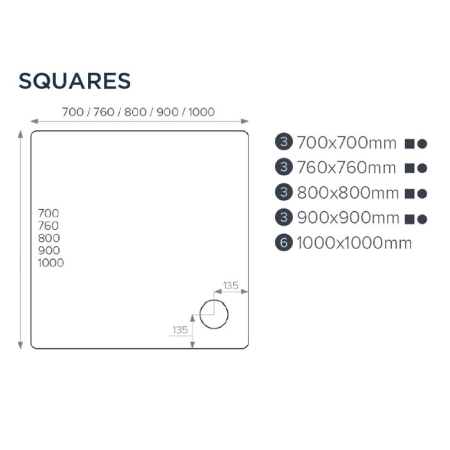 GRADE A2 - 800mm Non Slip White Stone Resin Square Shower Tray  - Pearl