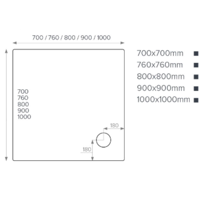 GRADE A2 - 800x800mm Square Shower Tray - White Acrylic Stone Resin - Pearl