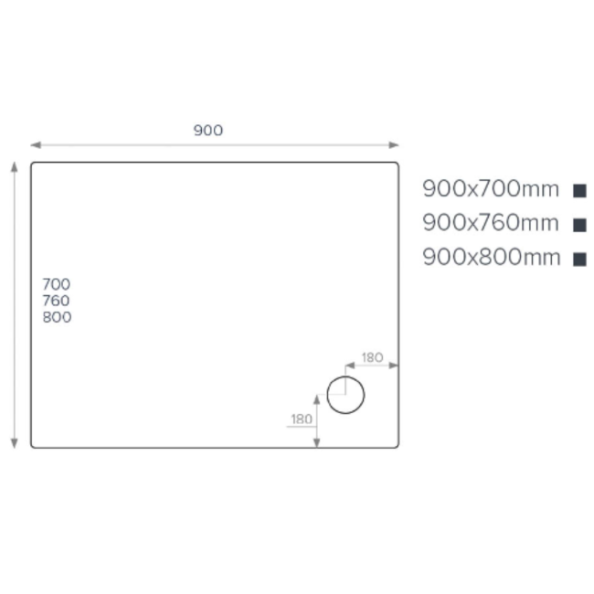 900x800mm Rectangular Shower Tray - White Acrylic Stone Resin - Pearl