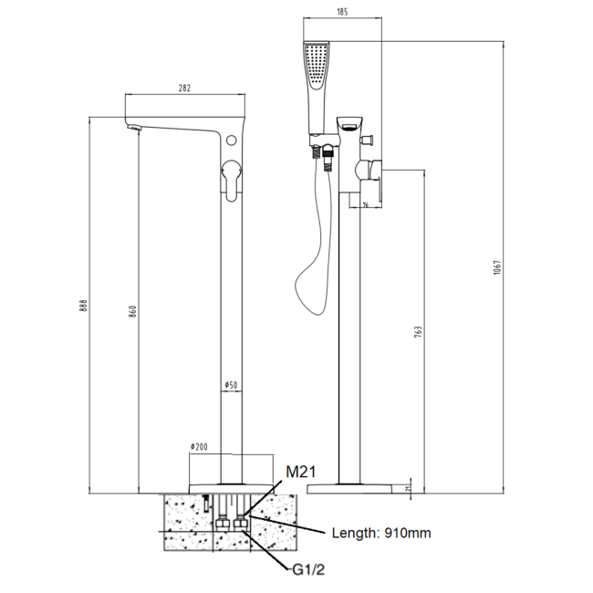 Chrome Freestanding Bath Filler Shower Mixer Tap - Perry