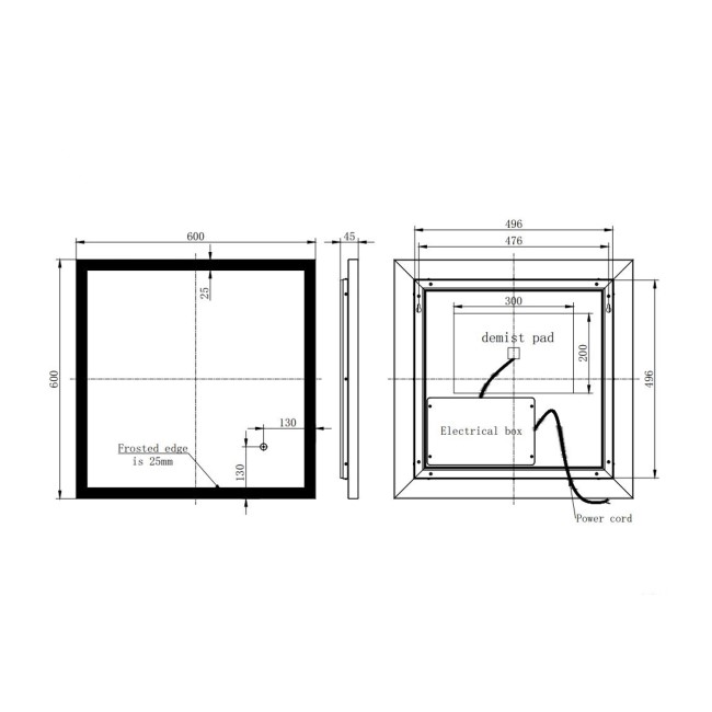 GRADE A1 - Square LED Heated Bathroom Mirror 600mm - Pisces