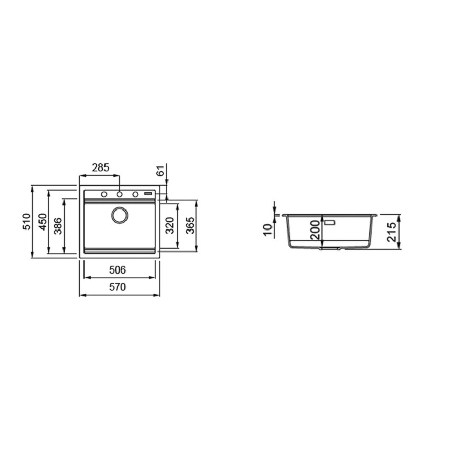 Rangemaster Prato Single Bowl Inset White Granite Kitchen Sink- 570mm x 510mm