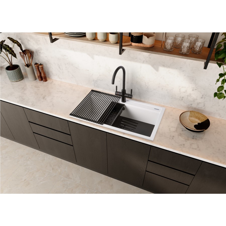 Rangemaster Prato Single Bowl Inset White Granite Kitchen Sink- 570mm x 510mm