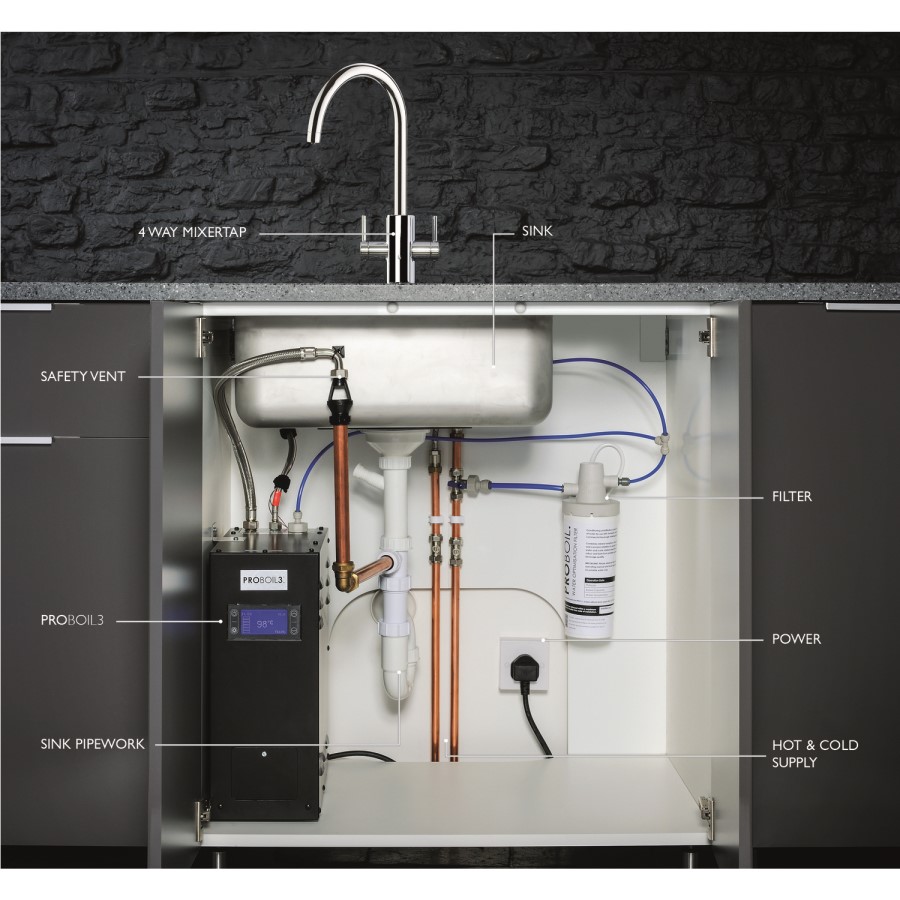 Abode PT1003 Pronteau Project 4 in 1 Instant Hot & Filtered Water Tap - Chrome