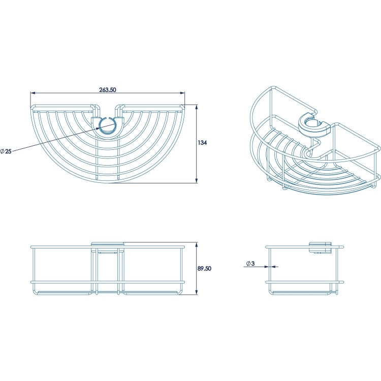 Chrome 1 Tier Shower Riser Rail Caddy