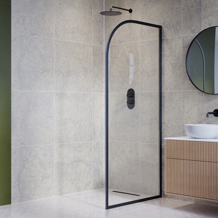 800mm Black Curved Glass Shower Screen for Wetroom & Walk In Shower - Raya