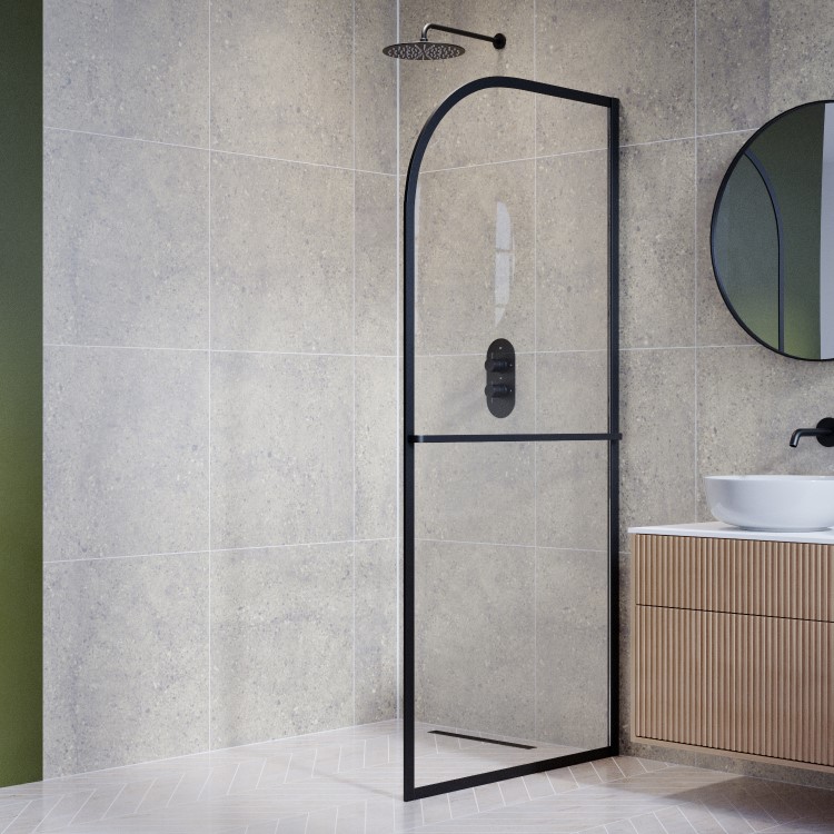 800mm Black Curved Glass Shower Screen for Wetroom & Walk In Shower - Raya