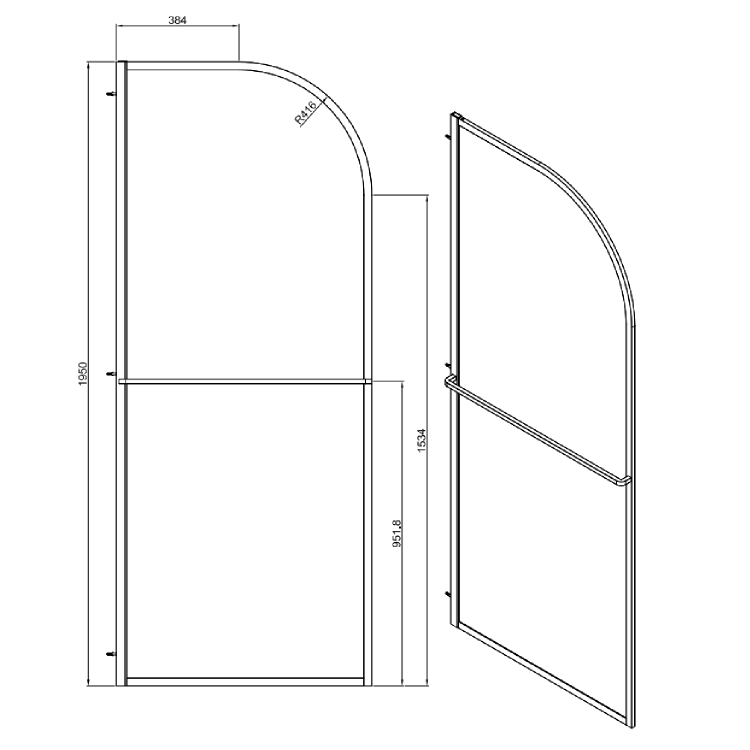 800mm Black Curved Glass Shower Screen for Wetroom & Walk In Shower - Raya