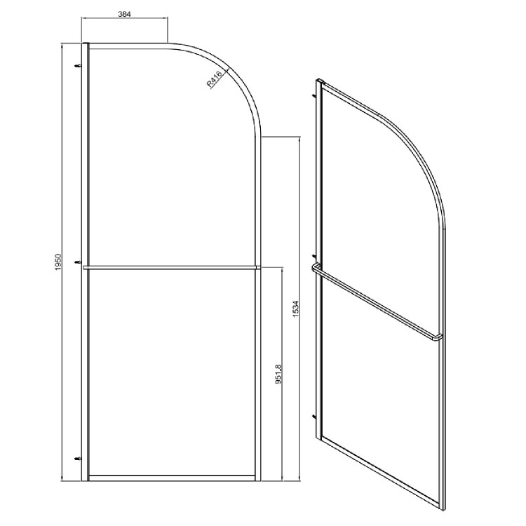 800mm Brushed Brass Curved Glass Shower Screen for Wetroom & Walk In Shower - Raya