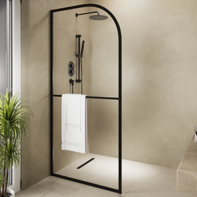 800mm Black Curved Glass Shower Screen for Wetroom & Walk In Shower - Raya